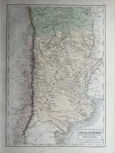 1854 Chile, Argentina & South Bolivia Hand Coloured Original Antique Map - Picture 1 of 3