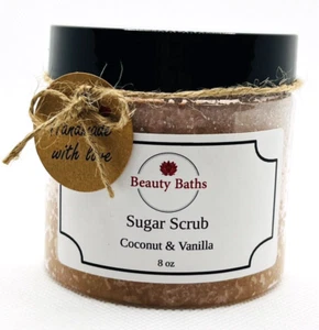 Coconut & Vanilla Sugar Scrub Exfoliating Body Scrub holiday gift for her bath - Picture 1 of 17