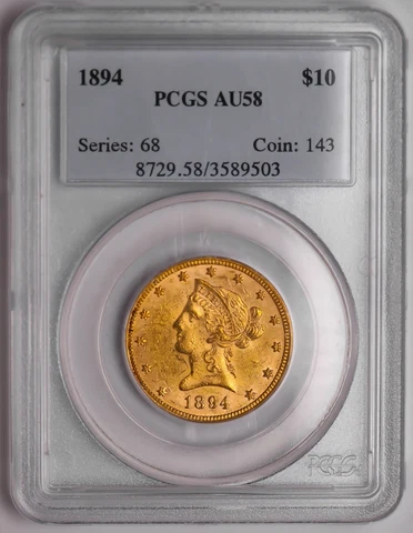 1894 $10 Ten Dollar Gold Liberty Head Liberty Eagle Coin PCGS AU-58 Cover