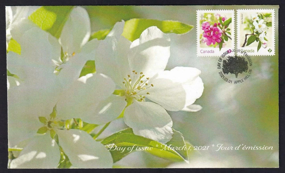 Canada limited edition private FDC, 2021 Crabapple Blossoms, 'P' booklet pair - Image 1 of 1
