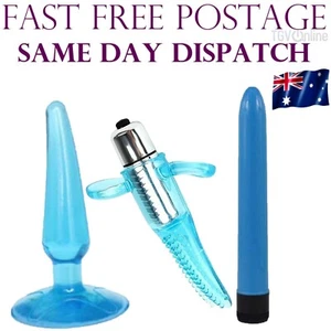 Sex Toy Bundle Pack Blue 7 in Vibrator Dildo Anal Butt Plug Tongue Bullet NEW AU - Picture 1 of 12
