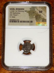 Ancient Gaul Sequani Tribe Mid-1st Century BC AR Quinarius VF NGC Celtic Coin - Picture 1 of 4