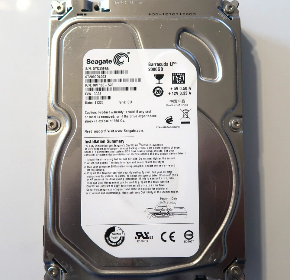 Seagate ST2000DL003 9VT166-570 CC98 SU China (5YD2) 3.5" 2.0TB Sata FEB.2011 - Image 1 of 1