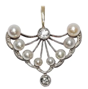 Anhänger Gold Artdeco Diamanten 0,15 ct. 8 Akoya Gelb- Weißgold 585/14K - Bild 1 von 7