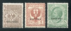  1924 Eritrea serie 3 valori sovrastampati nuovi ** MNH - Picture 1 of 1