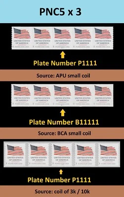 US 6017 6018 6019 Flag F PNC5 set 3 (from APU BCA 3k/10k coil) MNH 2025 - Image 1 of 4
