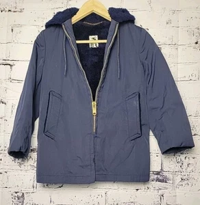 Vintage Mighty Mac Boys Winter Jacket Navy Size 8/10 Faux Fur Sailor Boat Core - Picture 1 of 24