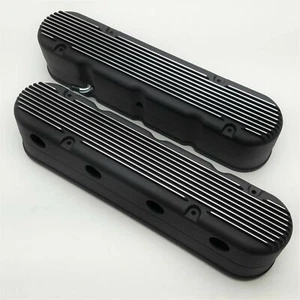 Black Finish Finned Aluminum 2 Piece  Valve Covers  for GM LS V8's  - Foto 1 di 7