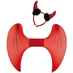 KINDER TEUFEL SET (Teufelsflügel & Teufelshörner) Halloween Mädchen Kostüm Party - Bild 1 von 3