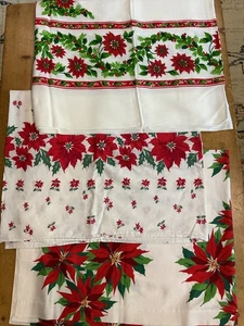 Lot Tablecloths + Fabric Christmas Holiday Red Poinsettias - Picture 1 of 24