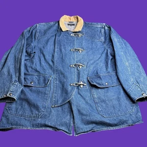Vintage 90s Polo Ralph Lauren Denim Firemans Clasp Jacket Mens XL Fishermans USA - Bild 1 von 19