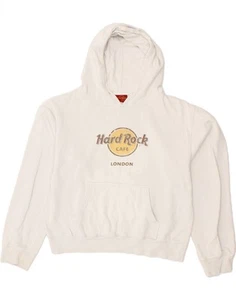 HARD ROCK CAFE Womens London Graphic Hoodie Jumper UK 14 Medium White SQ18 - Picture 1 of 4