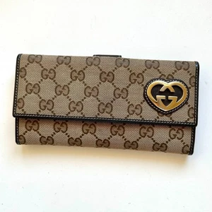 Portefeuille long GUCCI authentique en cuir en toile GG joli coeur - Photo 1/10