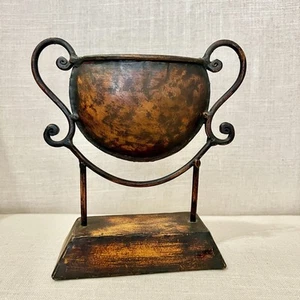 Decorative Grecian Etruscan Style Metal Vase Stand Rustic Brown Vintage Look - Picture 1 of 6