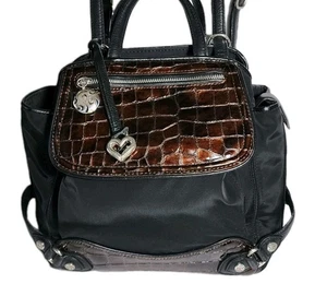 BRIGHTON LEEZA SCHWARZ NYLON BRAUN LACKLEDER 3-WEGE RUCKSACK 11 FÄCHER 320 $ - Bild 1 von 17