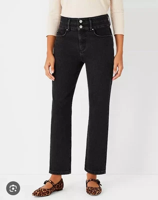 Ann Taylor Sz 2 Sculpting Pocket High Rise Straight Crop Jeans In Washed Black - Image 1 of 4