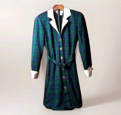 Vtg 1960's Paquette Too Blue Green Plaid Buttons School Girl USA Made Petite 8 - Image 1 of 4