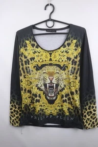 Philipp Plein Black Leopard Graphic Print Scoop Neck Pullover Shirt Top Size L - Picture 1 of 16