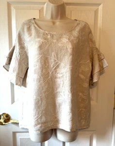 Blusa para mujer Valentina Naldi talla L beige manga corta 100 % lino boho top - Imagen 1 de 11