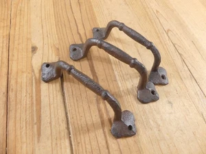 3 HANDLES DRAWER BIN PULLS 5 1/4" LONG RUSTIC CAST IRON GATE **READ DESCRIPTION* - Picture 1 of 7