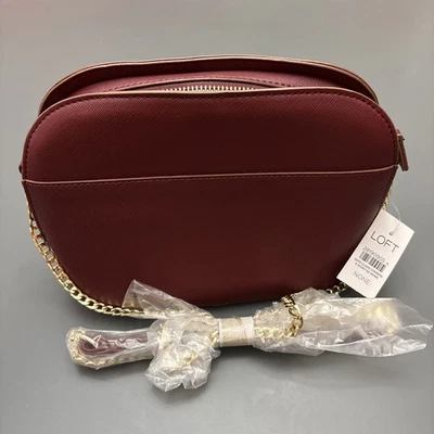 Bolso Bandolera Ann Taylor LOFT Borgoña Oro Cadena Correa Cierre Cremallera - NUEVO Foto 1 de 4