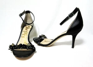 Sam Edelman 9M Negro Plateado Satinado Punta Abierta Correa al Tobillo 4" Tacón Para Mujer NUEVO Zapatos - Imagen 1 de 5