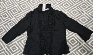 NWT $99 CHICOS WOMENS SIZE 1 BLACK RAYON-NYLON 3/4 SLEEVE CARDIGAN HOOK CLOSURE - Picture 1 of 15