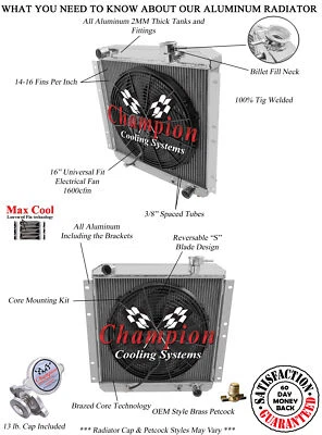 RS Champion 4 Row Radiator W/ 16" Fan for 1958 - 1980 Toyota Land Cruiser V6 Eng - Image 1 of 4