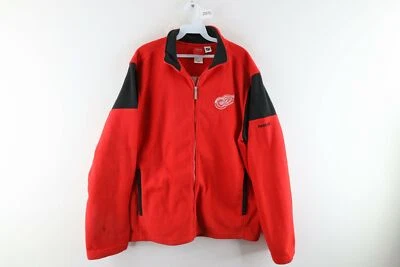 Vintage Reebok Mens Small Spell Out Detroit Red Wings Full Zip Fleece Jacket Red - Image 1 of 4