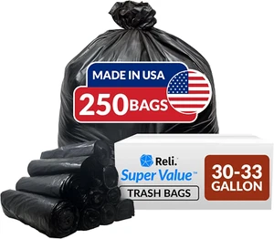 Bolsas de basura de 30-33 galones de alta resistencia | 250 unidades a granel | Bolsas de basura grandes negras 30+ - Imagen 1 de 12