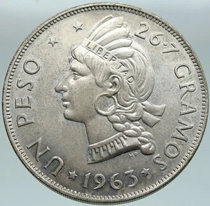1963 DOMINICAN REPUBLIC Woman of Liberty Antique Genuine Silver Peso Coin i87501 - Picture 1 of 3