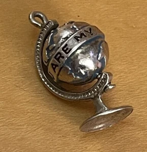 Vintage Sterling Silver World Globe Earth Blue Enamel Rotates Articulated Charm - Picture 1 of 2