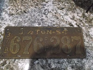 1937 LOUISIANA 3.5 TON FP ST LICENSE PLATE 676 287 - Picture 1 of 1