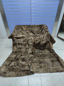 Luxury Brown/Gold Astrakhan Fur Throw Real Lamb Fur Blanket Bedspread King Size