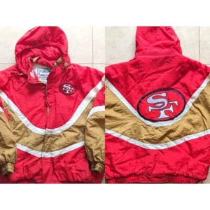 San Francisco 49ers 90s APEX puffer Wave jacket XL hood red gold NFL ProLine vtg - Picture 1 of 10