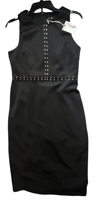 Vestido Jessica Simpson Trabajo Sin Mangas Negro Midi Shea Carrera Detalle Tachuelas Talla 10 Foto 1 de 4