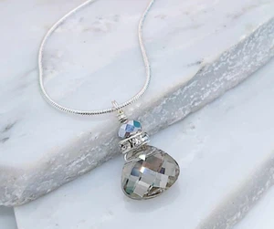 Silver Crystal Teardrop Pendant Silver Snake Chain Necklace 18 Inch, Ladies - Picture 1 of 4