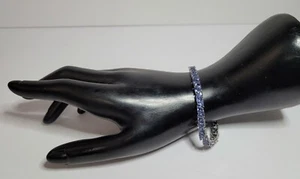 Trillion Trilliant Cut CZ Sterling Tennis Bracelet blue purple - Picture 1 of 8