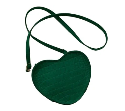 Emerald Green Fabric Mini Crocodile Embossed Heart Shape Purse Shoulder Bag Zip - Image 1 of 4