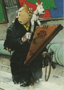BILAL TINTIN LA VALISE TRIANGULAIRE HOMMAGE À HERGÉ CARTE POSTALE DESBOIS 1996 - Bild 1 von 2