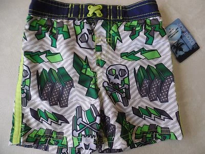 NEW baby boys 12 MONTHS JOE BOXER SWIM TRUNKS upf 50 green gray SKULLS neon GIFT - Image 1 of 2