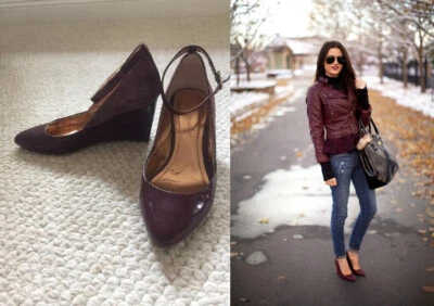 Womens BCBG Generation 6.5 Purple Patent Leather Wedge Heels Boat Shoes Slip On - Image 1 of 4