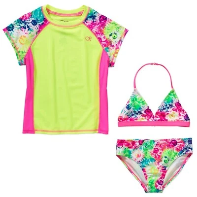 Op Girls M 7/8 Daisy Tie-Dye Bikini + Manga Corta Protector contra Erupciones Retro Conjunto de 3 piezas Foto 1 de 3