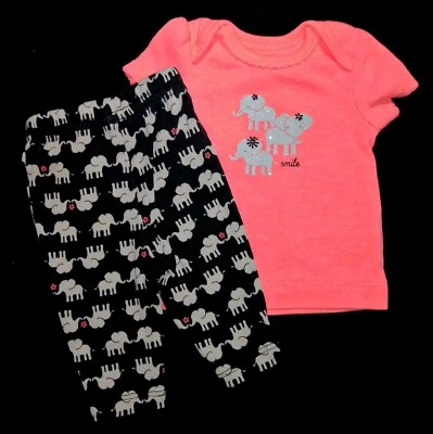 Child of mine 2 piezas prematuro naranja/negro con elefantes conjunto túnica manga corta Foto 1 de 2