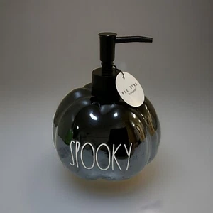 NEW Rae Dunn Halloween SPOOKY Black Pumpkin Soap Lotion Dispenser 2022 Fall - Picture 1 of 2