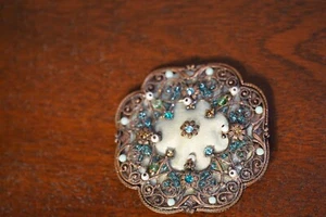 Vintage Copper Embroidered Brooch - Afbeelding 1 van 4