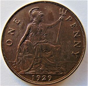 1929 GB GEORGE V, Bronze Penny Brown  grading  UNCIRCULATED.