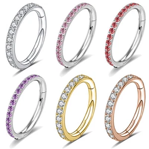 1 Pc Surgical Steel Nose Ring Hoop Septum Piercing CZ Cartilage Earrings Jewelry - Picture 1 of 27