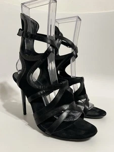 Vtg Balenciaga Black Leather Cutout Heels 40 - Picture 1 of 18