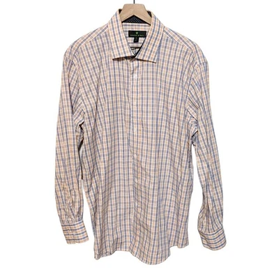 Camisa abotonada a cuadros Bristol & Bull para hombre talla XL 17-17,5 34-35 naranja azul Foto 1 de 4